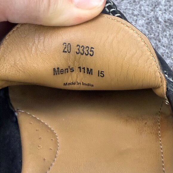 ✅Mens 11M Johnston Murphy Moc-Toe Black Leather Penny Loafers Classic Whale Tale - Picture 2 of 13